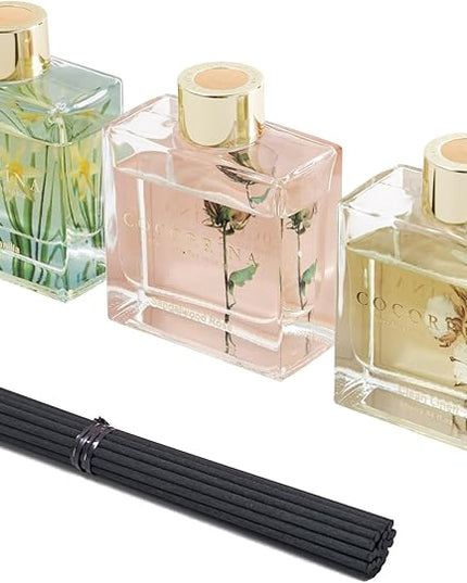 COCORRÍNA Reed Diffuser Set of 3-3 Pack/ 3.04 Fl.oz Diffuser with 24 Sticks Cashmere Vanilla/Sandalwood Rose/Clean Linen Reed Diffuser for Home Bathroom Office Decor