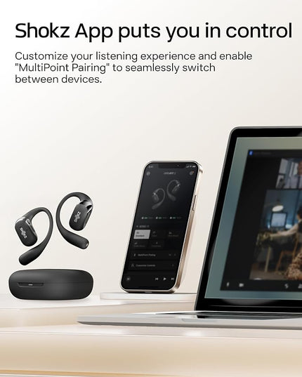 SHOKZ OpenFit 2 Open-Ear Headphones,True Wireless Bluetooth Earphones with Microphone,Earhook Earbuds with 48 Hours of Playtime,Fast Charging,IP55 Water-Resistant,with Carrying Bag,Black,Bluetooth5.4