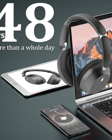 Wentronic Y04 Bluetooth Headphones Active Noise Cancelling Wireless Over Ear Headphones 48 Hours Playtime High Sound Quality Foldable Headphones with Soft Ear Cushion for Travel - Grey