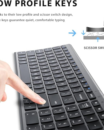 iClever BK10 Bluetooth Keyboard, Wireless Rechargeable Ultra-Slim Keyboard with Long Battery Life, Compatible with iOS, Android, Windows, Mac for iPad, Tablet, Laptop, PC, Phone (Gray Black)
