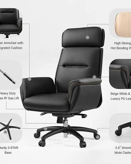 EUREKA ERGONOMIC Royal Ergonomic Office Chair Executive Desk Chair, Microfiber Leather High Back Executive Chair Comfy Ergonomic 360° Swivel with Lumbar for Home Workshop- Black