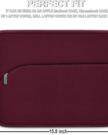 Laptop Sleeve 15.6 inch, Durable Portable Monitor Protective Cover with Front Pocket, Traveling Laptop Case Compatible for HP, Dell, Asus, Lenovo, Wine Red