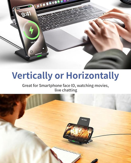 Fast Wireless Charger for Samsung, Wireless Charging Stand Desk Phone Charger Stand with PD 20W USB C Plug Adapter for Samsung Galaxy S24 Ultra S24+ S23 S22 S21 S20, Pixel 8 7 Pro, iPhone 17 16 15 14