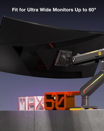 NB Designer Gaming Monitor Arm for 32 to 60 Inches Screen, Load up to 20 kg, VESA 75/100, RGB-Light, Heavy Duty, Multi Angle Adjustable, Premium Aluminum, Long Arm Extension Grey Black