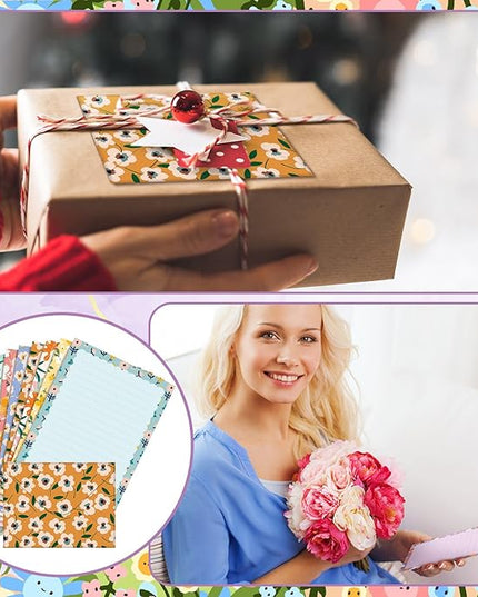 TaoBary 160 Pcs Stationery Paper Set 50 Double Sided Stationery Papers with 50 Matching Envelopes and 60 Round Dot Sticker, 10 Design(Kawaii,5.5 x 8.25 Inch)