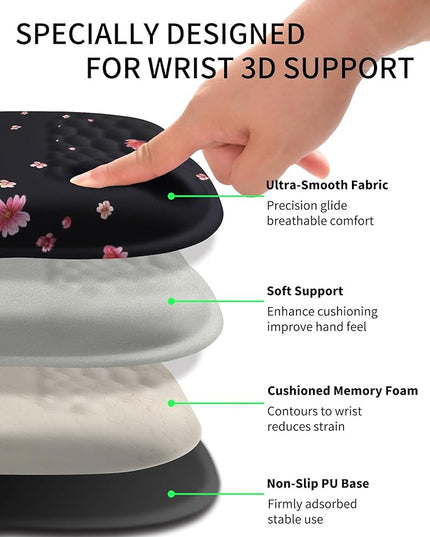 Hokafenle Ergonomic Wrist-Hugging Mouse Pad Wrist Support, U-Shaped Holding Wrist Rest Mousepad for Carpal Tunnel Pain Relief with Cushioned Memory Foam Slope Massage Bulge (10.2x8.3 in,Fall Flower)