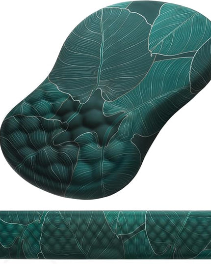 Mouse Pad Wrist Support, Laokiiy 2 in1 Keyboard Wrist Rest+ Ergonomic Mouse Pad, Non-Slip Wrist Rest for Computer Keyboard, Made Easy Typing & Relieve Wrist Pain（Banana Leaf Green）
