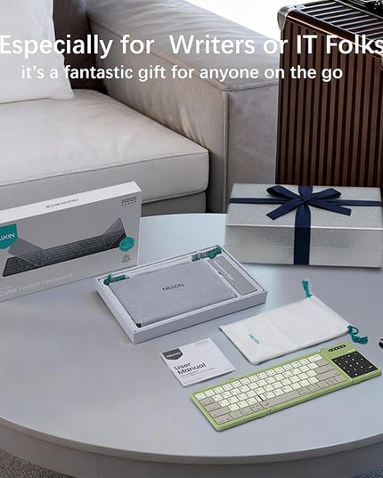 Nillkin Upgraded Foldable Bluetooth Keyboard with Touchpad & Number Pad, Portable Wireless Keyboard for Travel, Pocket-Sized, Full Size Keys, Support 3 Devices for iPad Laptop Tablets Phone, Green