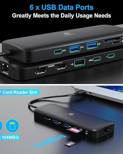 i-magBac Laptop Docking Station Dual Monitor 2 HDMI, 11-in-1 USB C 4K/60Hz Dual Display Dock,1Gbps Ethernet, 100W USB C PD Port, 5 USB A/C Ports, SD/TF Card Slot for Dell, HP, Lenovo, Surface(Black)