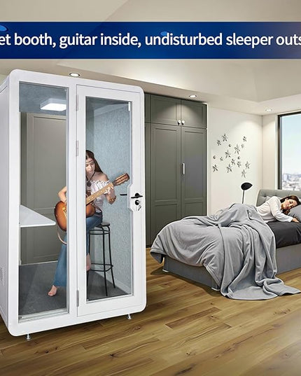 Soundproof Office Pod Booth, Quiet Meeting Pod with Acoustic Panels, Portable Modular Pod, Privacy Booth for Private Phone Calling, One to Two Person Workspace with Sound Isolation W55in D48in H92in