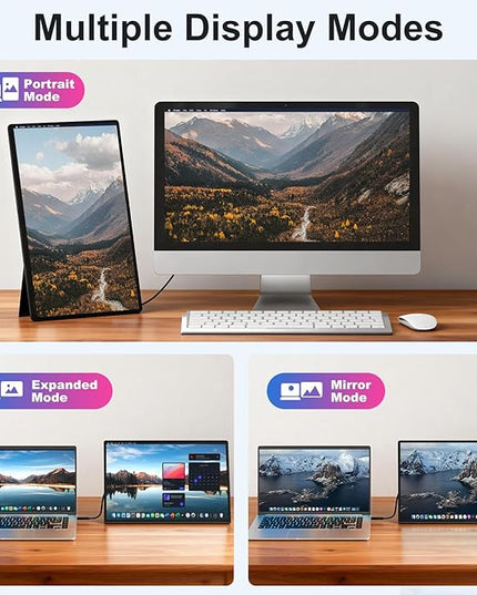Portable Monitor 16" 1200P FHD Laptop Screen Extender, Horizontal Vertical Monitors with Detachable Kickstand, Built-in Speakers, Plug & Play Computer Gaming Travel Monitor for Wins Mac Chrome Phone