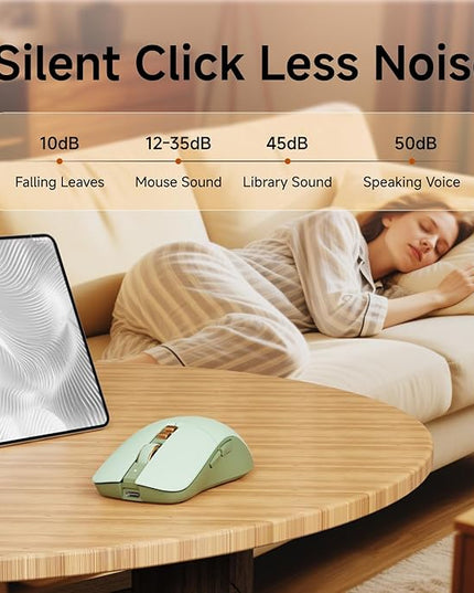 EWEADN G309 Wireless Computer Mouse,2.4G&Bluetooth Ergonomic Cordless Mice with 4000 DPI,5 Adjustment Levels,Cute and Portable Mouse for Laptops, PC and More,7 Buttons Office USB Mice-Green