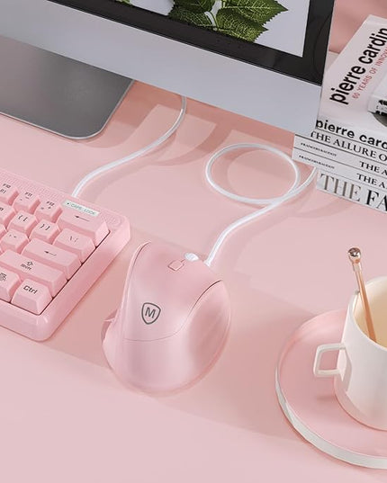 Micropack Ergonomic Mouse Wired for Laptop, PC Computer and Desktop, Ergo Mouse Vertical with Silent Clicks, Up to 3200 DPI Adjustable Mouse Sensitivity, Pink