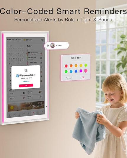 15.6 Inch Digital Calendar, Full HD Touchscreen Smart Planner for Family Schedules - Wall & Desk Mount, Great for Seamless Daily Planning & Household Organization, with LED Reminder Light