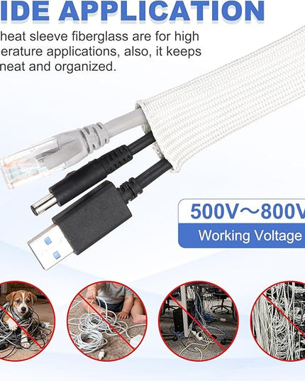 uxcell Insulation Cable Protector,85mm/3.35 Inch-1m/3 Feet High Temp Fiberglass Sleeve White