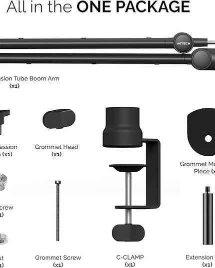 IXTECH Boom Arm Mic Stand with Extension Tube Upgraded Microphone Arm for Shure SM7B MV7 Blue Yeti Sturdy Stainless Steel Mic Arm Desk Stand Foldable Scissor Arm Microphone Mount for Podcast Gaming