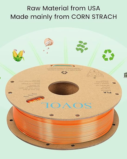 Sovol Dual Color PLA Filament 1.75mm, Silk PLA 3D Printing Material, Dual Color Filament Orange + Light Blue 2 in 1 Coextrusion PLA Filament +/-0.03mm, 1kg/2.2lbs
