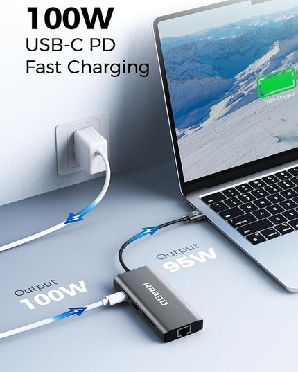 QGeeM USB C Hub Ethernet,9 in 1 USB Type C Hub HDMI Multi-Port Converter Adapter,100W Pd, USB 3.0,SD/TF Card Reader,Compatible for MacBook Pro Air Ipad HP Dell Lenovo Chromebook etc.