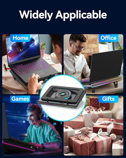 llano V12 RGB Laptop Cooling Pad, Gaming Laptop Cooler with 5.5 Inch Powerful Turbofan, Fast Cooling Laptop 15.6-21in, Adjustable Speed, Touch Control, LCD Screen, Black (RGB)