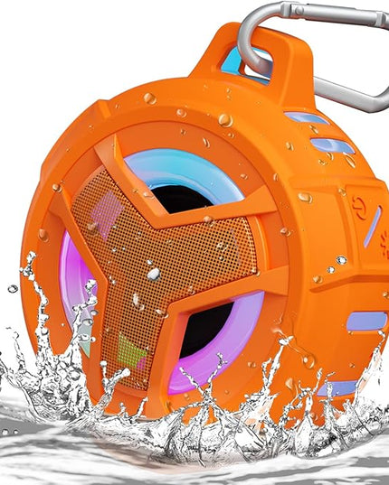 EBODA Bluetooth Shower Speaker, IPX7 Waterproof Portable Wireless Small Mini Speakers, Floating, 2000 mAh with RGB Light for Pool, Beach, Boat, Kayak Accessories, Gifts for Men and women -Orange