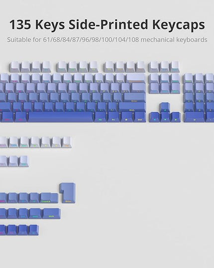 Cherry Profile Side Printed PBT Keycaps, 135 Key Minimalist Double Shot Shine Through Custom Keycap, Gradient Key Cap for Cherry MX Switches Mechanical Keyboard (Purple/Side Print)
