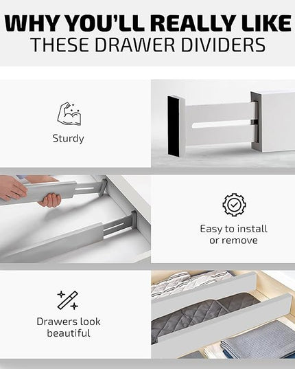 4 Pack Drawer Divider - Bamboo 2.6" High, 12.5-17" Adjustable Drawer Organizers for Clothes, Expandable Dresser Separators in Bedroom/Bathroom/Kitchen/Office Organization and Storage (Grey)