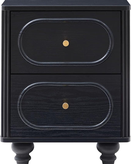 2 Drawer Fluted Mini Small Dresser for Bedroom Set of 2, Mid Century Modern Nightstand Bedside End Table, Wood Storage Dresser Organizer for Bedroom Living Room, Black
