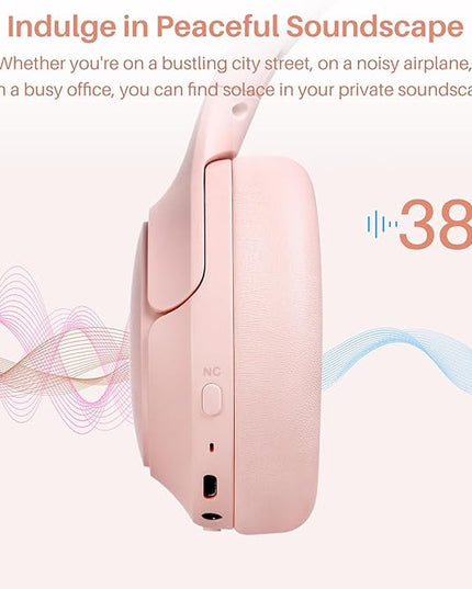 TOZO HT2 Hybrid Active Noise Cancelling Headphones, Wireless Over Ear Bluetooth Headset, 60H Playtime, Hi-Res Audio Custom EQ via App Deep Bass Comfort Fit Ear Cups, for Home Office Travel