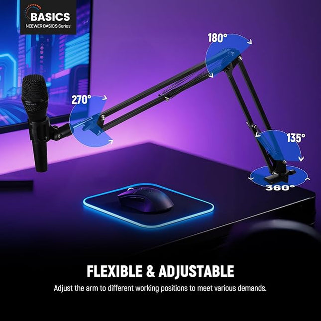 NEEWER Microphone Arm Stand, Suspension Scissor Boom Mic Arm Desk Mount with Clip & 3/8" to 5/8" Adapter Compatible with Blue Yeti Snowball HyperX QuadCast SoloCast Shure, Max Load 3.3 lbs, MS006
