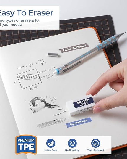 Nicpro Blocky Gear 0.5 mm & 0.7 mm Mechanical Pencils Set in Case, Metal Pencil with 6 Tube Lead Refills, Eraser, Eraser Refills for Professional & Adult Art Writing Drafting Drawing Sketching