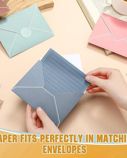 TaoBary 160 Packs Stationery Paper Set (50 Double Sided Stationery Writing Papers 50 Matching Envelopes) 60 Round Dot Sticker, 10 Design (5.5 x 8.25 Inch,Boho Color)