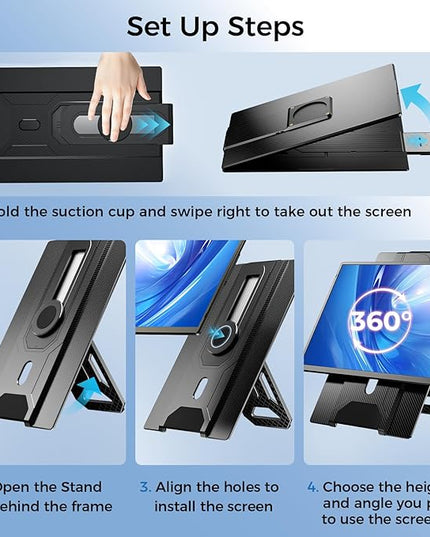 Enzion Laptop Screen Monitor Extender,1080P FHD Portable Monitor for Laptop, Built-in Speaker and Adjustable Backstand, Triple Screen Extender Compatible with Wins/MacOS/Chrome (Black, Dual-16Inch)