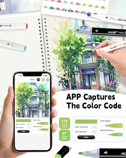 168+2 Colors Alcohol Markers with Free App, Chisel & Fine Tip Alcohol-Based Marker Set for Adults, Dual Tip Artist Markers for Drawing, Coloring Illustration, Painting and Great Gift Idea