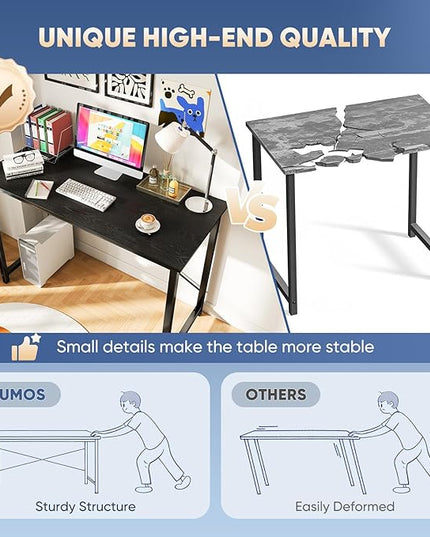 DUMOS 44 in Computer Desk for Home Office, Modern Study Work Table Simple Style for Bedroom, Writing Desks with X-Shaped Reinforcement, Black