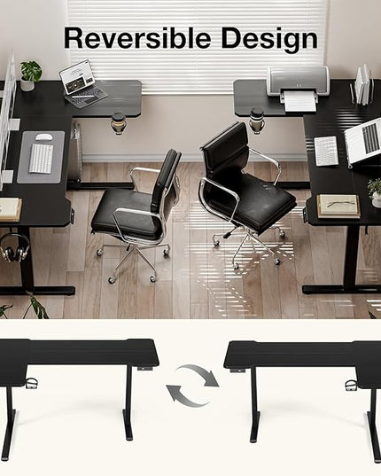 51" Reversiable L-Shaped Electric Standing Desk Adjustable Height Gaming Stand Up Corner Desk Sit Stand Home Office Computer Desk with Splice Board,Black Top
