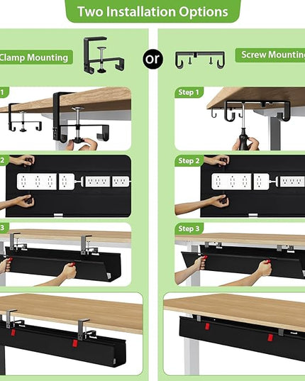 KEEGH Large 36" Under Desk Cable Management Tray - Under Desk Cord Organizer - Clamp/Screw Mount - Support Upto 70lbs - Fabric Wire Management - Gaming/PC Cable Raceways - Cord Hiders for Office/Home