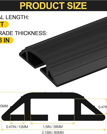 MYFAMIREA 4FT Floor Cord Cover Heavy Duty Cable Cover Protector with 3 Channels Extension PVC Floor Wire Cover Outdoor Cord Hider Management Cord Cover for Wire on Floor for Home Office Outdoor, Black