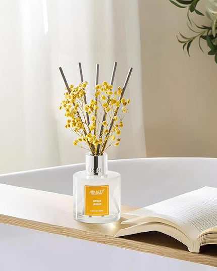 Airkeep Reed Diffuser Set,3.38 fl oz (100 ml) - Citrus Lemon Oil Diffusers with 8 Reed Sticks, Home Fragrance Reed Diffuser for Bathroom Shelf Decor