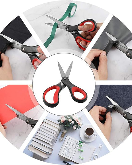 LIVINGO 2 Pack 8" Titanium Non-Stick Scissors, Professional Stainless Steel Comfort Grip, All-Purpose, Straight Office Craft Scissors for DIY(Red/Black)