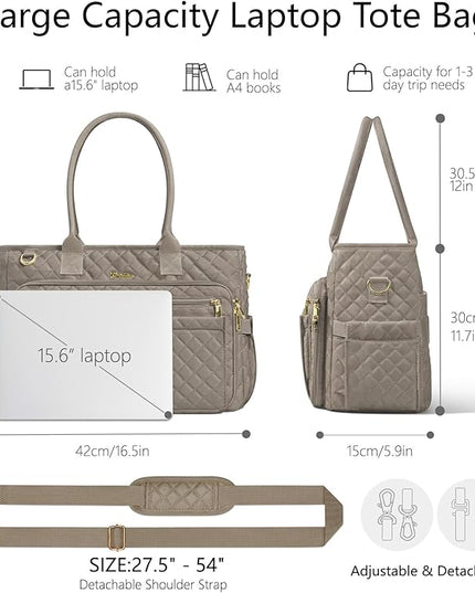 Teacher Bags for Women, 15.6 inch Laptop Work Tote Nurse Bible Bag Quilted Shoulder Handbag for Work, Daily, School, Travel