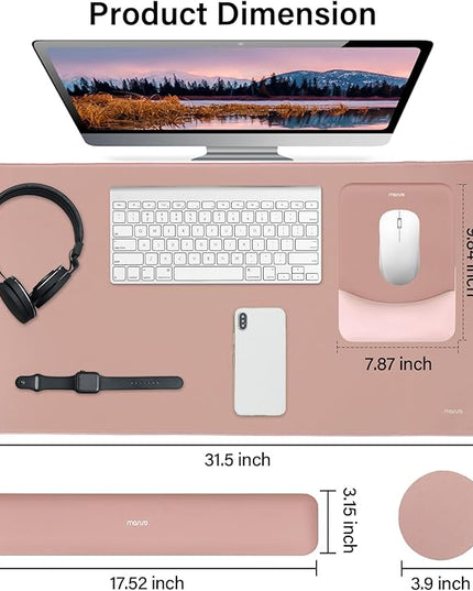 MOSISO Keyboard Mouse Pad Set, Large Gaming Mouse Pad&Rectangular Keyboard Wrist Rest&Mousepad with Wrist Rest&Coaster, Ergonomic Non-Slip&Easy Typing Pad with Curved Silicone Lining, Salmon Pink