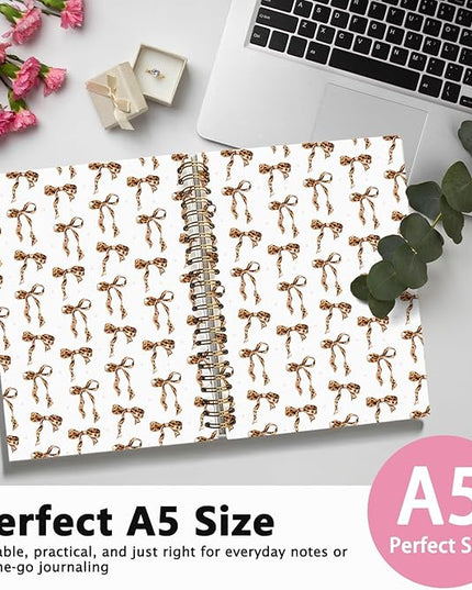 LIANGW Coquette Leopard Bow Notebook Journal for Teen Girls & Women, Leopard Gifts for Women, Cheetah Prints Office Supplies, Hardcover Spiral Notebook, 5.5x8.3 Inch