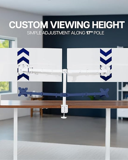 VIVO Dual Ultrawide Monitor Desk Mount, Heavy Duty Fully Adjustable Steel Stand, Holds 2 Computer Screens up to 38 inches and Max 22lbs Each, White, STAND-V038W
