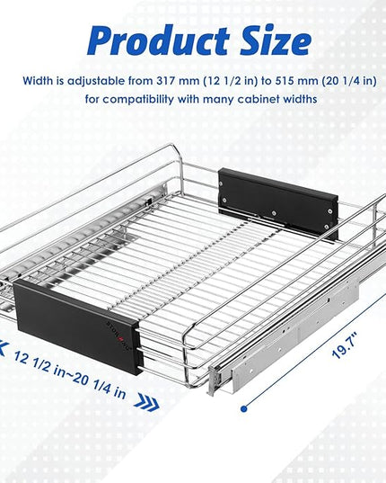 STORKING Expandable Pull Out Cabinet Organizer, Slide Out Drawers for Kitchen Cabinets, Heavy Duty Storage Drawers, Chrome Plated Cabinet Wire Shelf, Adjustable Width 12.5~20.2" W x 17.3" D