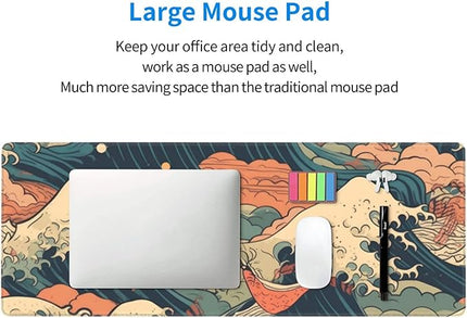 Vintage Japanese Wave Gaming Mouse Pad XL, Large Non Slip Rubber Mousepad, Stitched Edges Mouse Pads, Long Extended Mouse Pad,31.5'' X 11.8''