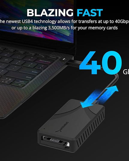 SABRENT USB4 CFexpress Type B Card Reader – 40Gbps Transfer Speed, Aluminum Alloy Body, Detachable USB-C Cable, Silicone Sleeve, OTG Support – Compatible with Cameras, Laptops, and Cages (CR-U4XB)