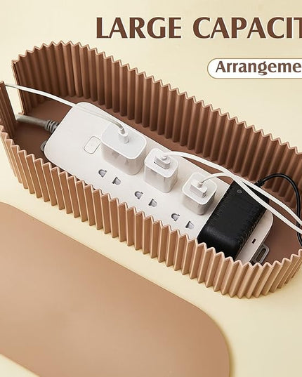 Marsui 2 Pcs Light Coffee Cable Management Organizer Box for Hiding Wires, Home Office Desk Floor Cord Organizer, 11.8 x 5.1 x 4.3 Inch Cord Strip Protect Holder Wire Storage