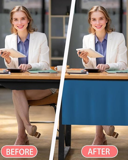 Icegrey 52" Under Desk Privacy Panel with Cable Management Organizer Net Self-Adhesive Modesty Panel for Cord Organizer Pockets and Desk Skirt for Home Office or Standing Workstation, Dark Blue