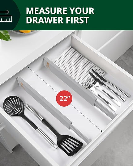 ROYAL CRAFT WOOD Adjustable Bamboo Drawer Dividers Organizers - Expandable Drawer Organization Separators For Kitchen, Dresser, Bedroom, Bathroom and Office, 4-Pack (Large (up to 22")) (Gray)