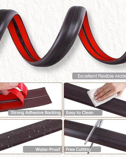 Floor Cord Cover for Wires on Floor Self Adhesive Cord Hider Floor Cable Management Wire Covers for Cords Protector Prevent Cable Trips Cord Cavity W 0.47" x H 0.27", Black Walnut, 10Ft